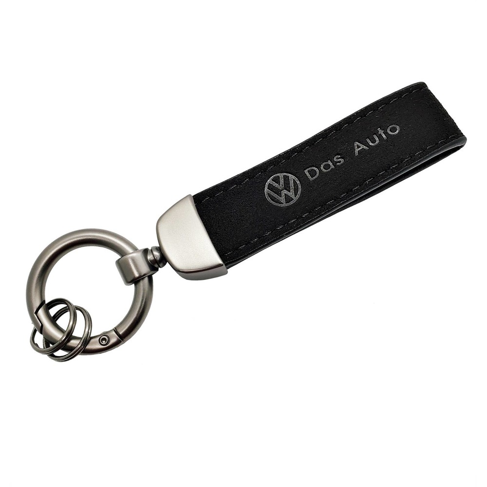 VW Das Auto Black Suede Keychain Keyfob Holder Keyring with Engraved Logo